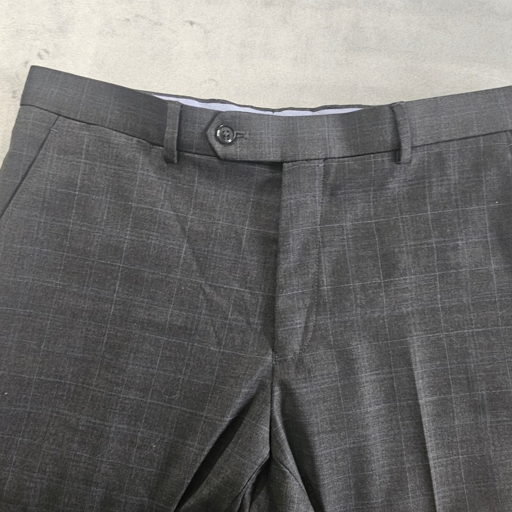Tommy Hilfiger Mens Gray Windowpane Plaid Wool Blend Dress Pants 33W x 32L